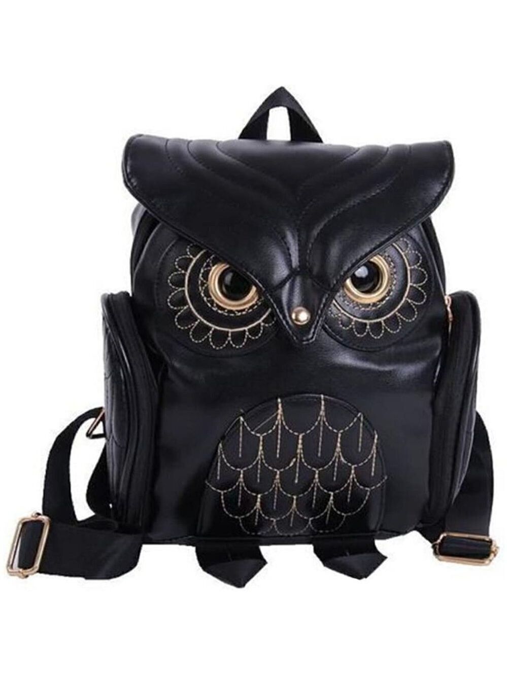 CUTE Black Owl Vegan Leather Backpack Punk Purse Shoulder Bag Daypack New NWT